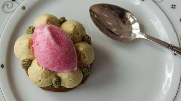 Weihnachtsdessert Rezept, Kürbisküchlein mit Granatapfelsorbet, Wunschleder
