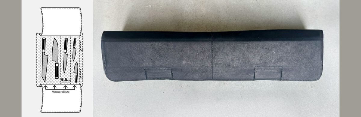 magnetische Messertasche, Magnetmessertasche Leder, Rolltasche Kochmesser, Wunschleder