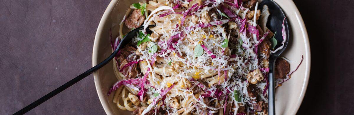 Rezept Pasta mit Radicchio, Orange und Salsiccia, Wunschleder
