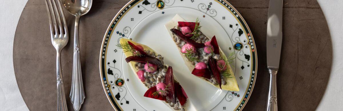 Weihnachtliche Vorspeise Rezept,Belugalinsen mit dreierlei Roter Bete, Wunschleder