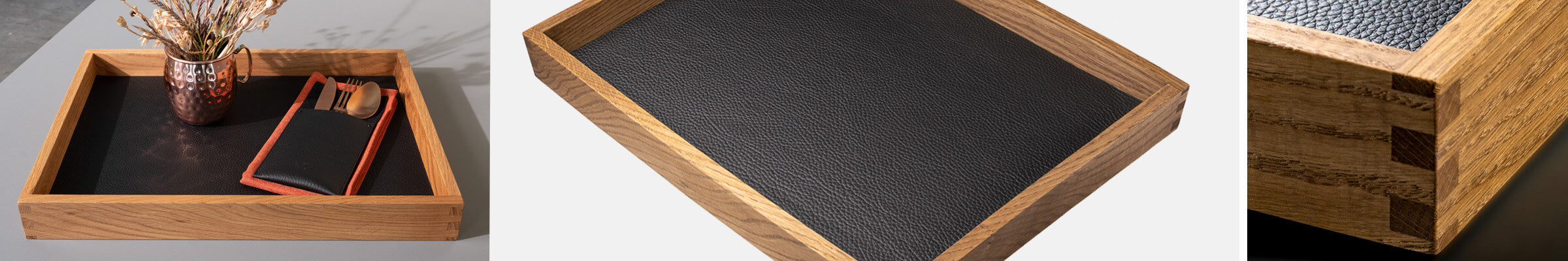 Serviertablett Holz Leder, Holztablett, Servierplatte, Wunschleder 