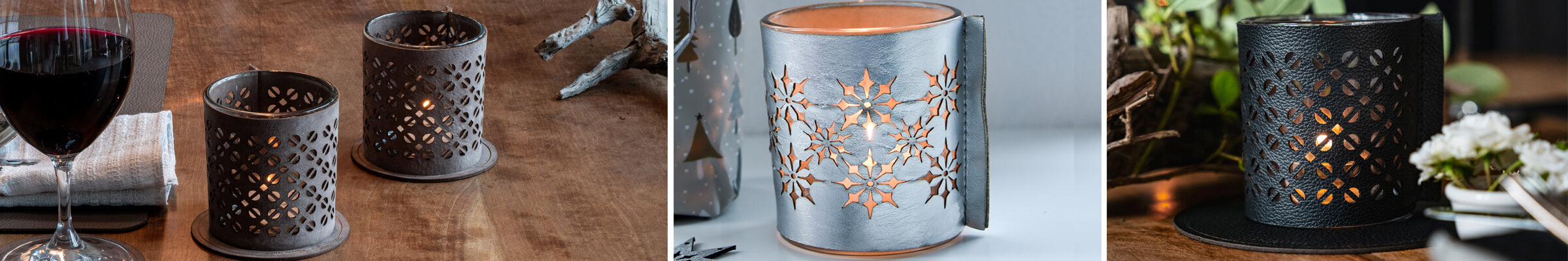 Windlichter, Windlichtglas, Windlichtgläser, Ledermanschette, Windlicht Glas, Wunschleder 