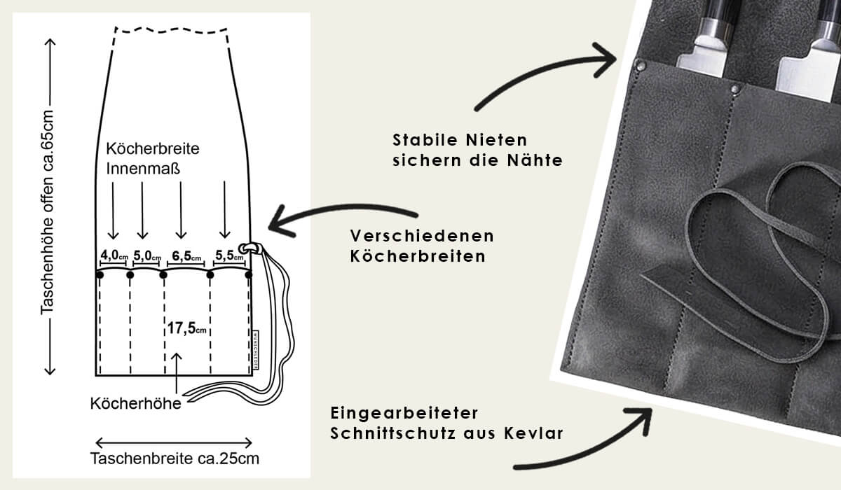 Messertasche Leder als Geschenk für Hobbykoch, Wunschleder