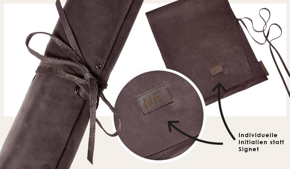 Personalisierte Messertasche als Geschenk für Hobbykoch, Wunschleder