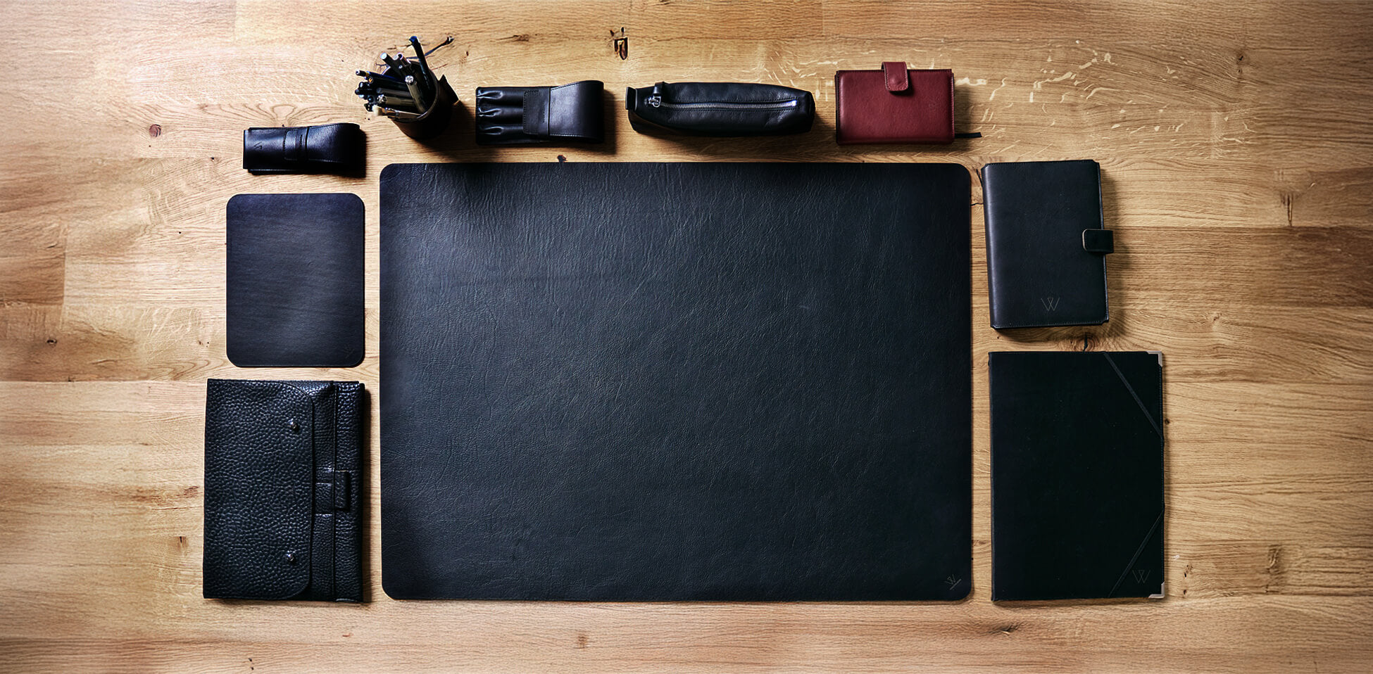 Bürozubehör Leder, Schreibtischunterlage, Kalenderhülle, Stifteetui, Wunschleder